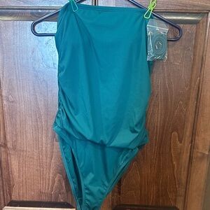 Elegant Teal One-Shoulder Swim One Piece